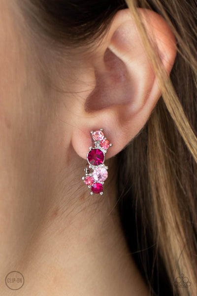 Cosmic Celebration - Paparazzi - Pink Rhinestone Clip On Earrings