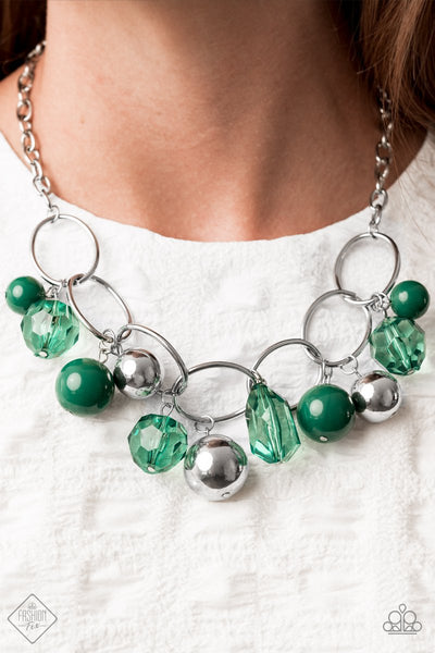 Cosmic Getaway - Paparazzi - Green Bead Silver Oval Necklace Fashion Fix