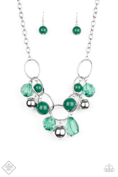 Cosmic Getaway - Paparazzi - Green Bead Silver Oval Necklace Fashion Fix