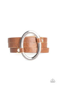 Cowgirl Cavalier - Paparazzi - Brown Leather Silver Oval Snap Bracelet