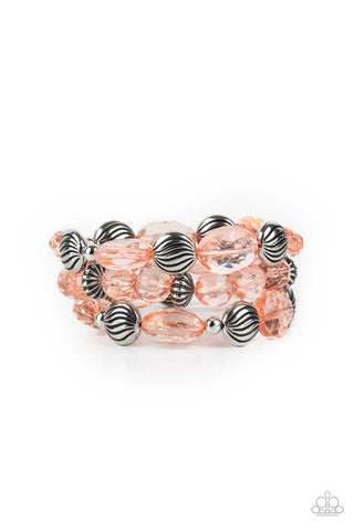 Crystal Charisma - Paparazzi - Orange Coral Crystal Bead Silver Accent Stretchy Bracelet