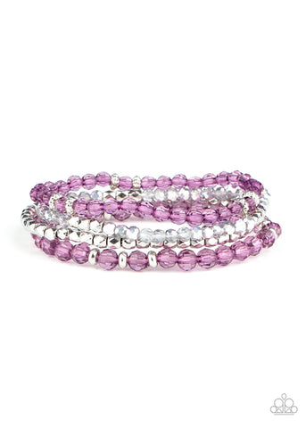Crystal Crush - Paparazzi - Purple Crystal Silver Bead Stretchy Bracelets
