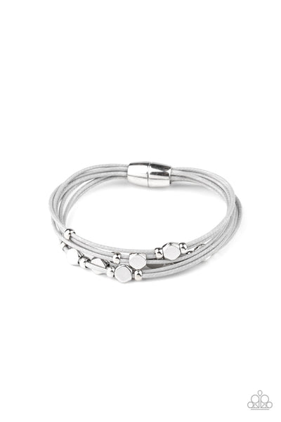 Cut The Cord – Paparazzi – Silver Bead Gray Cord Magnetic Bracelet