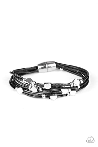 Cut The Cord - Paparazzi - Black Cord Silver Accent Magnetic Summer Party Pack Exclusive Bracelet