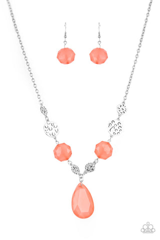 DEW What You Wanna DEW - Paparazzi - Orange Coral and Silver Bead Y Necklace