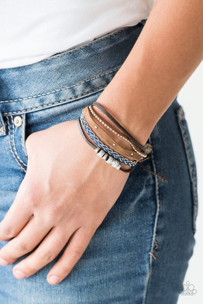 Day-Trip Trotter - Paparazzi - Blue Cord Silver Chain Braided Leather Sliding Knot Bracelet