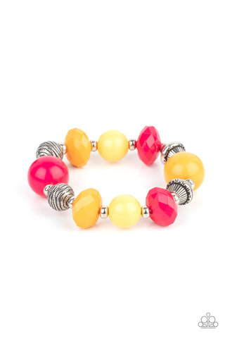 Day Trip Discovery - Paparazzi - Multi Pink Yellow and Orange Bead Stretchy Bracelet