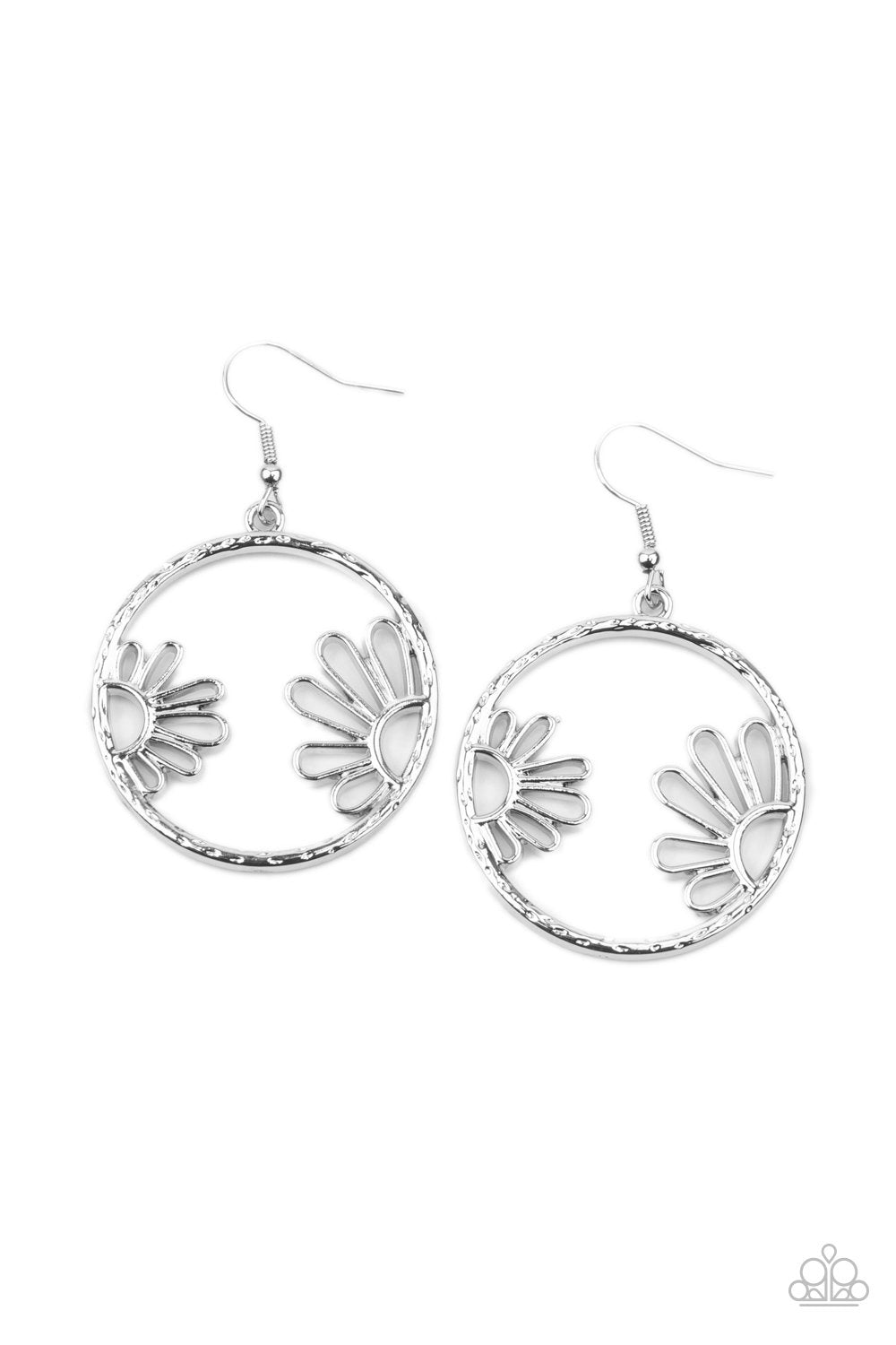 Demurely Daisy - Paparazzi - Silver Floral Circular Earrings