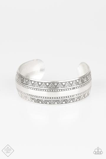 Desert Peaks - Paparazzi - Silver Triangular Etched Cuff Bracelet