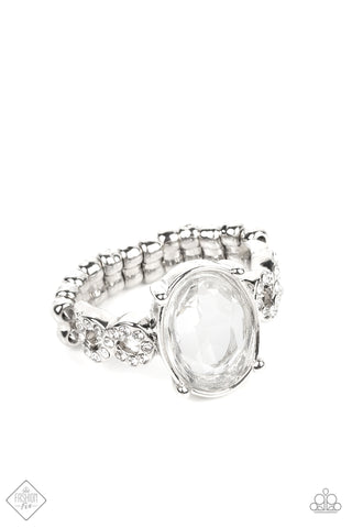 Devoted to Dazzle - Paparazzi - White Clear Oval Gem Fashion Fix Ring