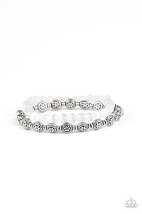 Dewy Dandelions - Paparazzi - White Moonstone Silver Floral Stretchy Bracelet
