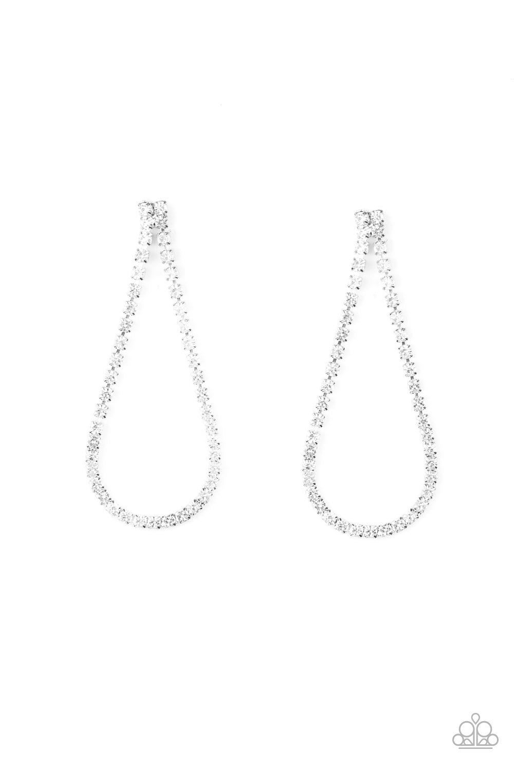 Diamond Drops - Paparazzi - White Rhinestone Loop Teardrop Post Earrings