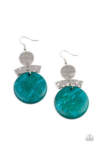 Diva Of My Domain - Paparazzi - Blue Wood Silver Hammered Disc Earrings