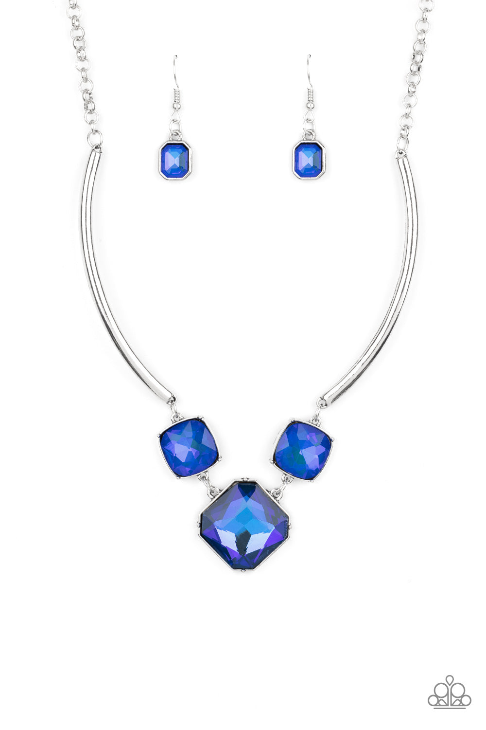 Divine IRIDESCENCE - Paparazzi - Blue Iridescent Gem Silver Life of the Party Necklace