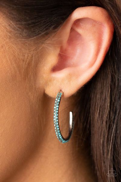 Don't Think Twice - Paparazzi - Blue Rhinestone Silver Hoop Earrings