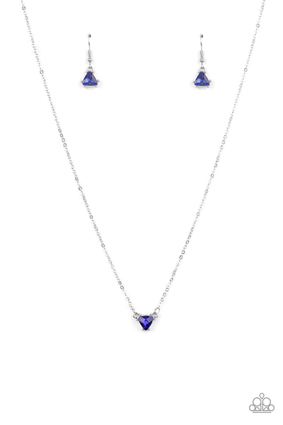 Downright Dainty - Paparazzi - Blue Rhinestone Triangle Pendant Necklace