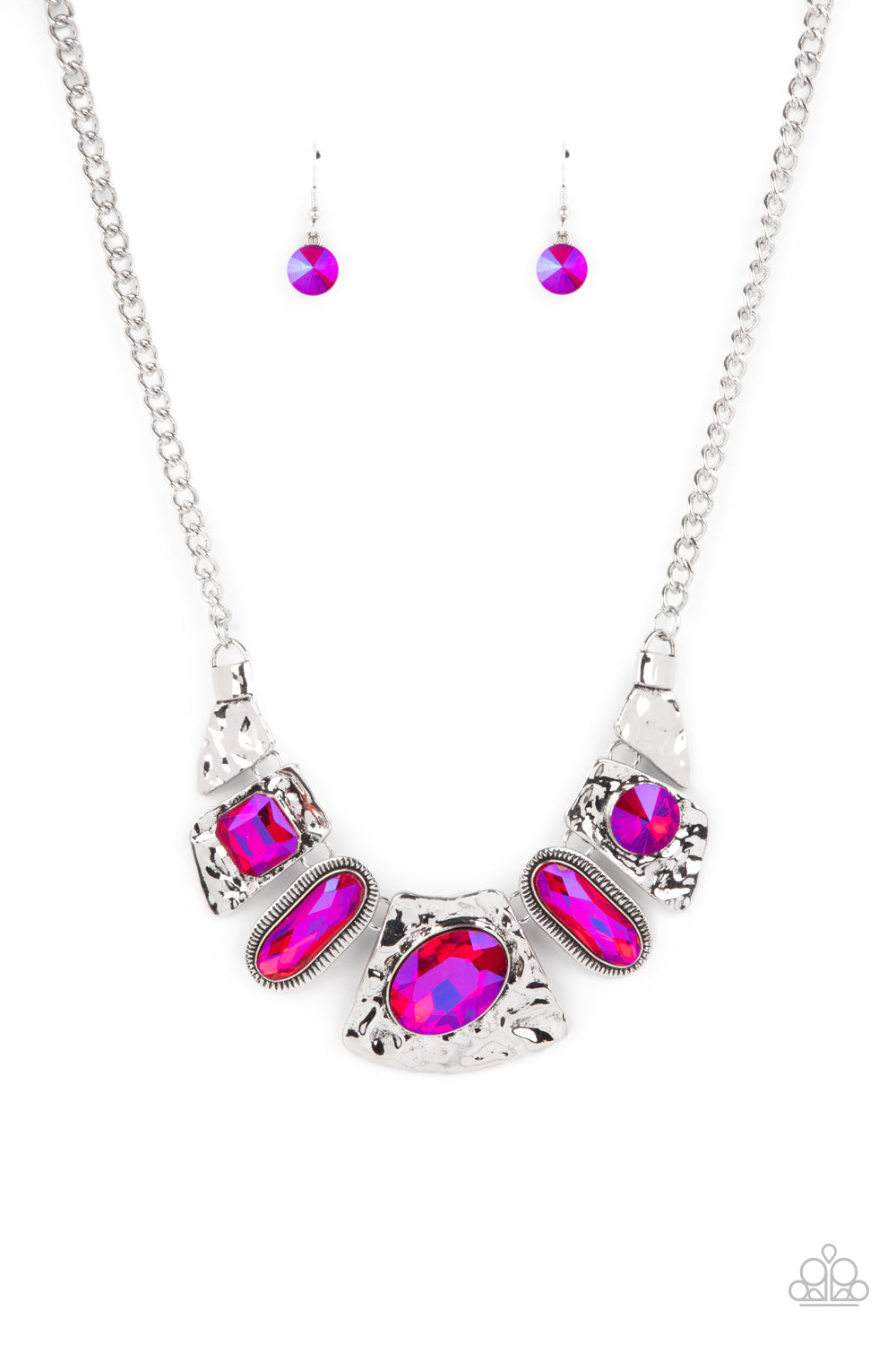 Futuristic Fashionista - Paparazzi - Pink Iridescent Silver Hammered Frame EMP Exclusive Necklace