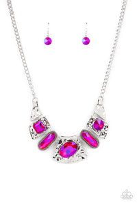 Futuristic Fashionista - Paparazzi - Pink Iridescent Silver Hammered Frame EMP Exclusive Necklace
