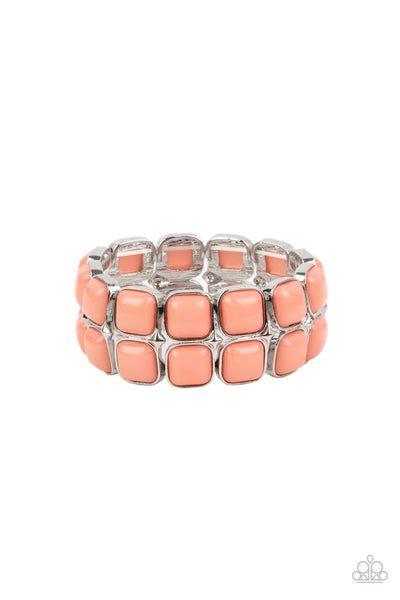 Double The DIVA-ttitude - Paparazzi - Coral Square Silver Frame Stretchy EMP Exclusive Bracelet