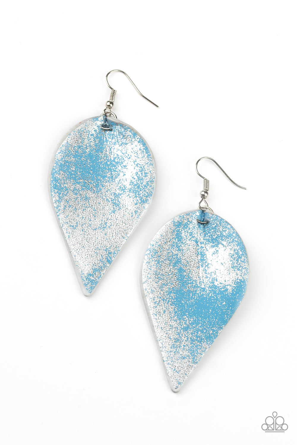 Enchanted Shimmer – Paparazzi – Blue Faded Denim Silvery Shimmer Leaf Earring