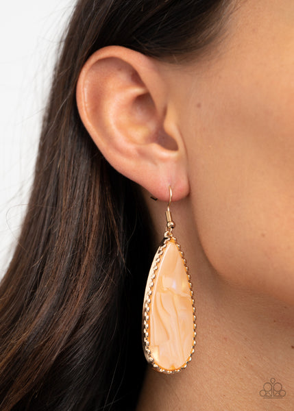 Ethereal Eloquence - Paparazzi - Gold Marble Acrylic Teardrop Earrings