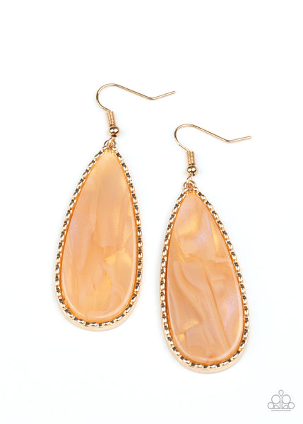Ethereal Eloquence - Paparazzi - Gold Marble Acrylic Teardrop Earrings