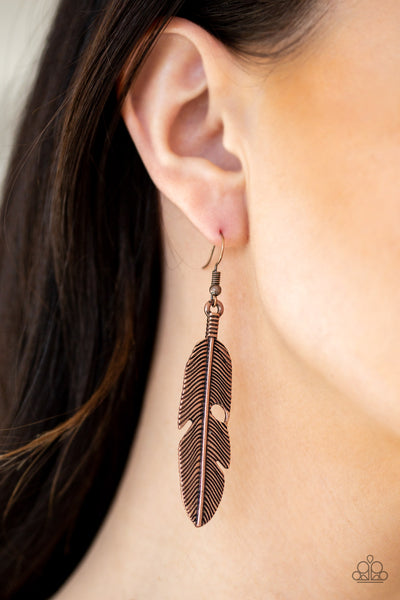 Feathers QUILL Fly - Paparazzi - Copper Feather Earrings