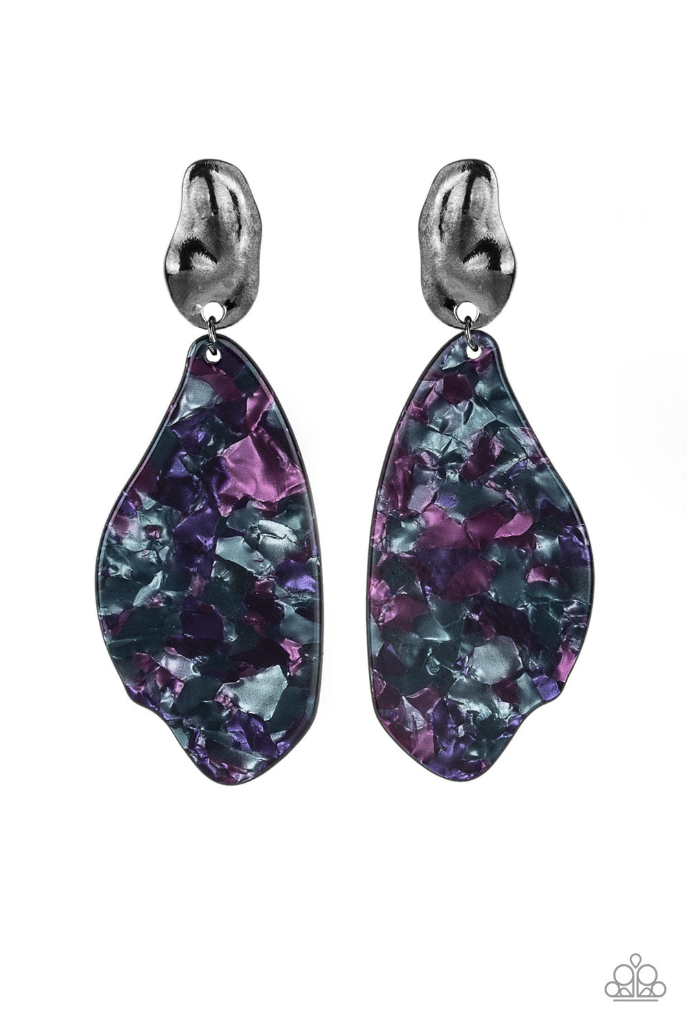Fish Out Of Water - Paparazzi - Purple Marble Acrylic Gunmetal Post Earrings