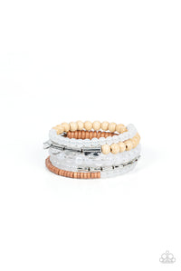 Free-Spirited Spiral - Paparazzi - White and Brown Wood Bead Coil Bracelet