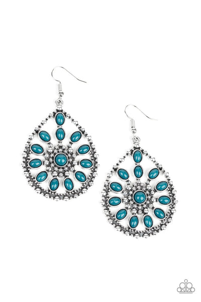 Free To Roam - Paparazzi - Blue Floral Frame Earrings