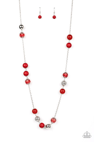 Fruity Fashion - Paparazzi - Red and Silver Bead Necklace