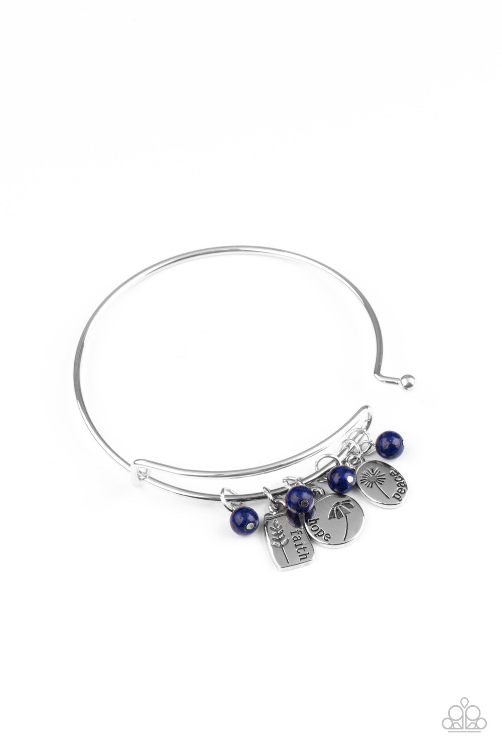 GROWING Strong - Paparazzi - Blue Bead Silver Inspirational Charms Toggle Bracelet