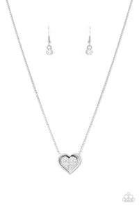 Game, Set, MATCHMAKER - Paparazzi - White Rhinestone Silver Heart Pendant Necklace