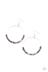 Glimmering Go-Getter - Paparazzi - Purple Iridescent Oil Pill Rock Silver Circle Earrings