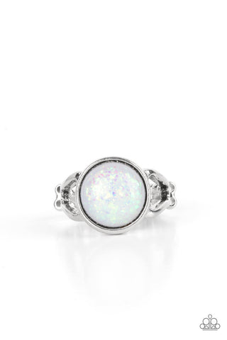 Glitter Grove - Paparazzi - White Opalescent Bead Iridescent Glitter Ring