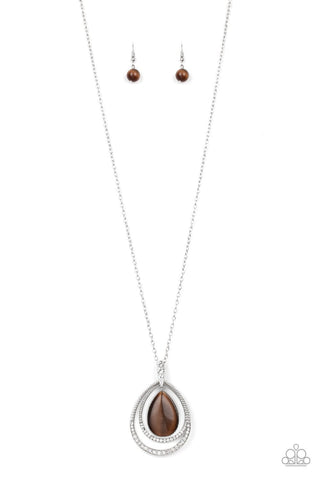 GLOW and Tell - Paparazzi - Brown Moonstone Teardrop Pendant Necklace