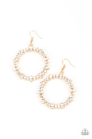 Glowing Reviews - Paparazzi - Gold Frame White Marquise Rhinestone 2021 Convention Exclusive Earrings