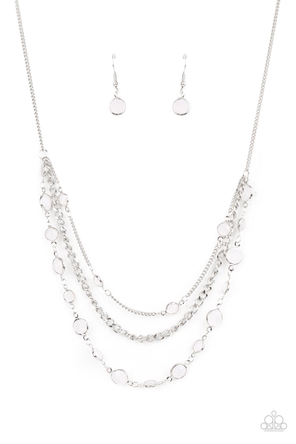Goddess Getaway - Paparazzi - White Beaded Silver Layered Necklace