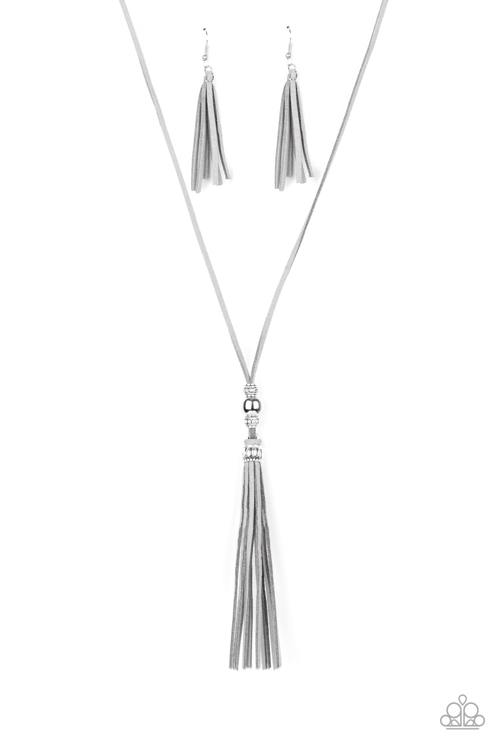 Hold My Tassel - Paparazzi - Silver Gray Suede Tassel Necklace