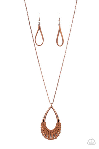 Homespun Artifact - Paparazzi - Copper Teardrop Suede Wrapped Pendant Necklace