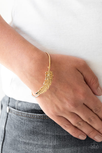 How Do You Like This FEATHER? - Paparazzi - Gold Cuff Feather Bracelet