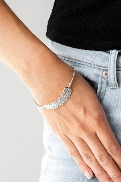 How Do You Like This FEATHER? - Paparazzi - Silver Feather Dainty Cuff Bracelet