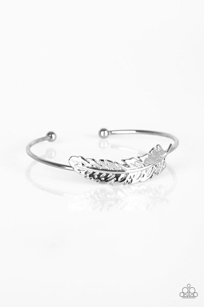 How Do You Like This FEATHER? - Paparazzi - Silver Feather Dainty Cuff Bracelet