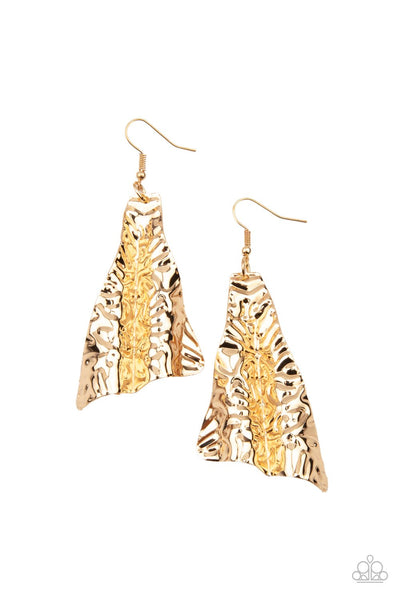 How FLARE You! - Paparazzi - Gold Wavy Textured Plate Earrings