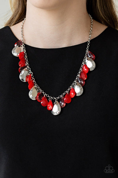 Hurricane Season - Paparazzi - Red and Silver Teardrop Necklace