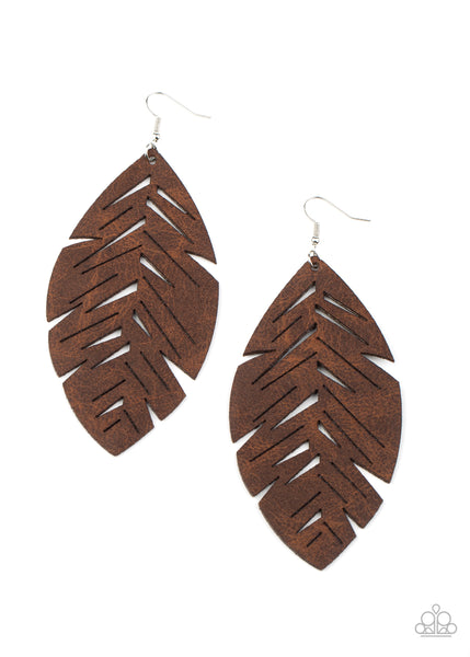 I Want To Fly - Paparazzi - Brown Leather Feather Earrings