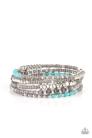 Infinitely Dreamy - Paparazzi - Silver Smoky Crystal and Turquoise Bead Coil Bracelet