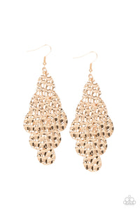 Instant Incandescence - Paparazzi - Gold Patterned Disc Chandelier Earrings
