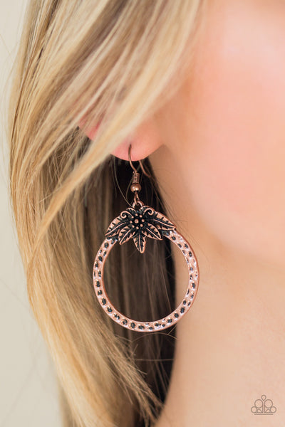 Island Insider - Paparazzi - Copper Flower Hammered Circular Earrings