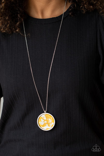 It's POP Secret - Paparazzi - Yellow Tortoise Acrylic Circular Pendant Necklace